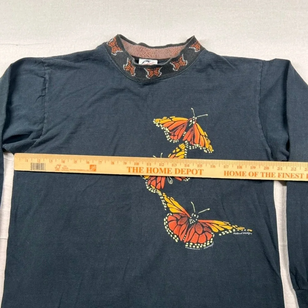 Vintage Harlequin Shirt Womens L Butterfly Knit Collar Long Sleeve Black USA 90s